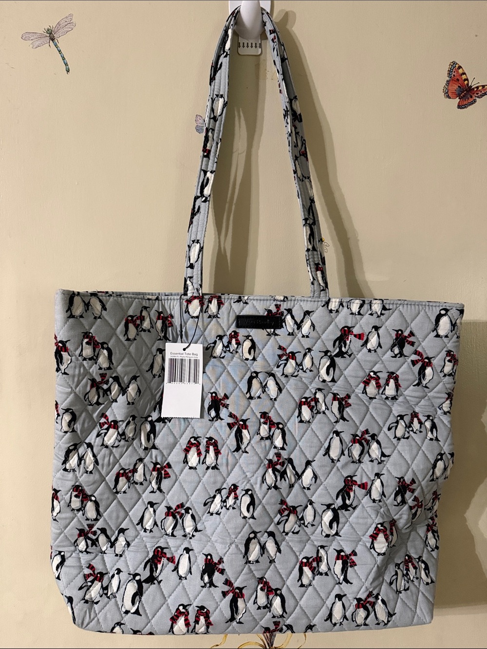 Vera Bradley Quilted Playful Penguin Print Tote Bag - Light Gray